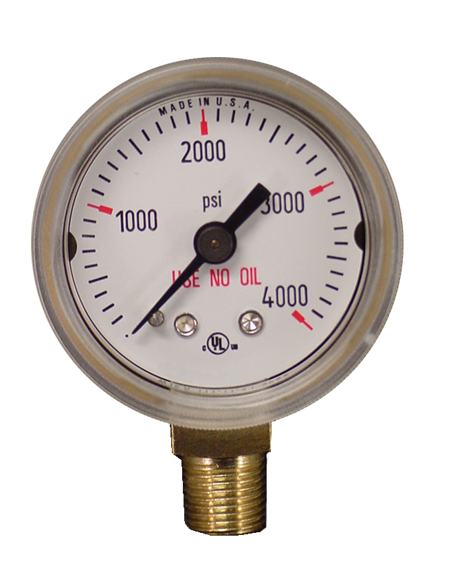 pressure gauge, 1.5in X 4000 psi 0.125in 27 NPT